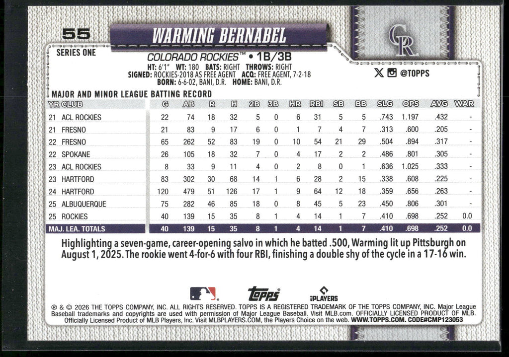 2026 Topps #55 Warming Bernabel