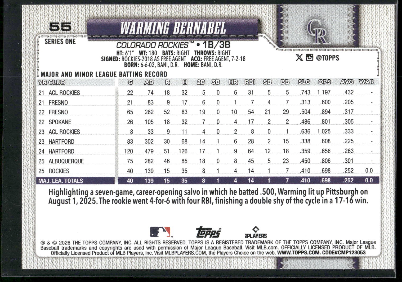 2026 Topps #55 Warming Bernabel