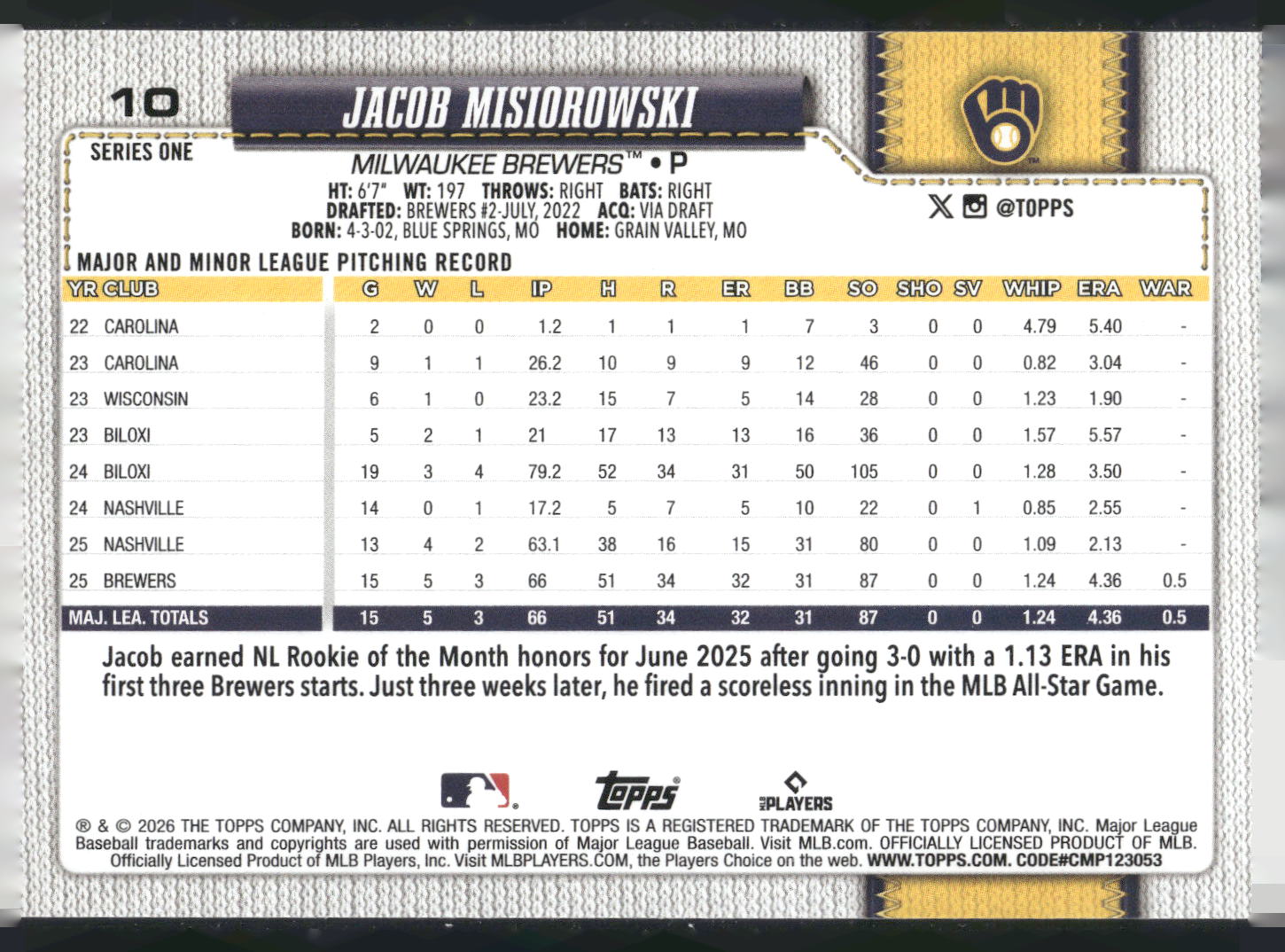 2026 Topps #10 Jacob Misiorowski