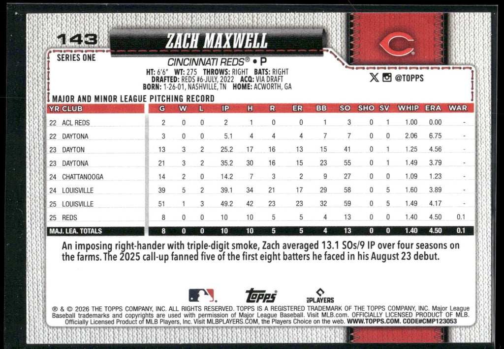 2026 Topps #143 Zach Maxwell
