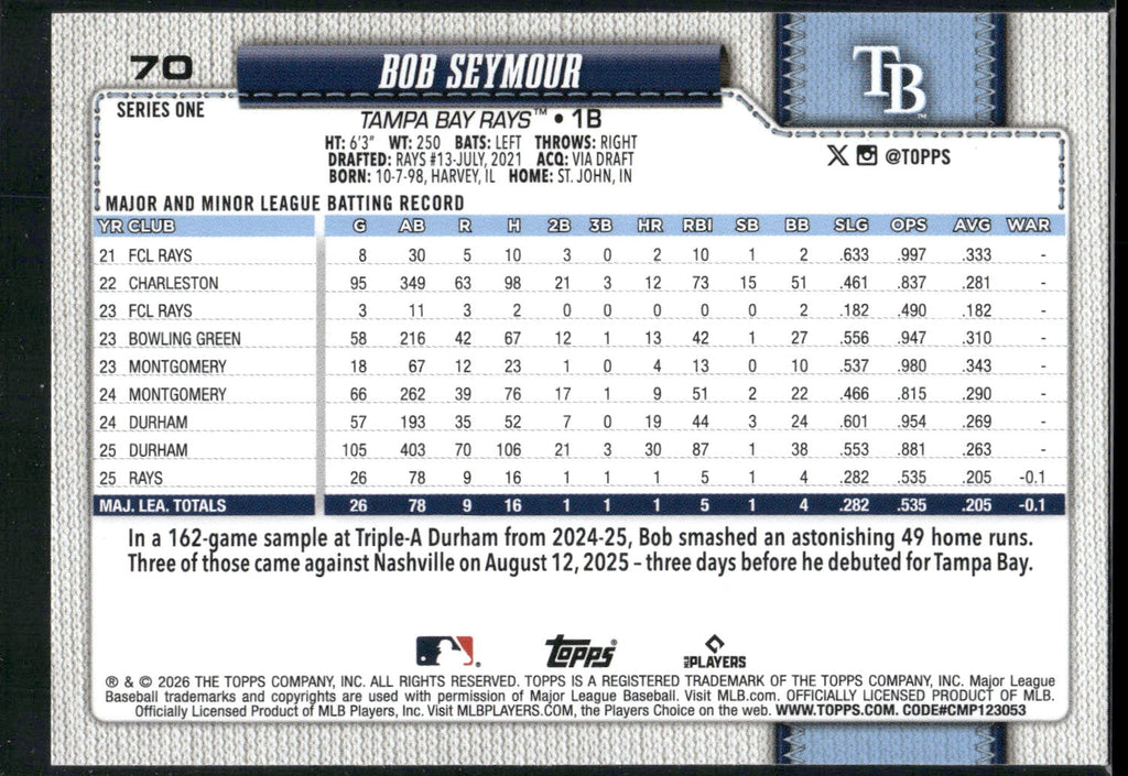 2026 Topps #70 Bob Seymour