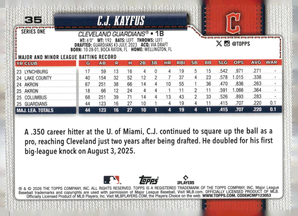 2026 Topps #35 C.J. Kayfus