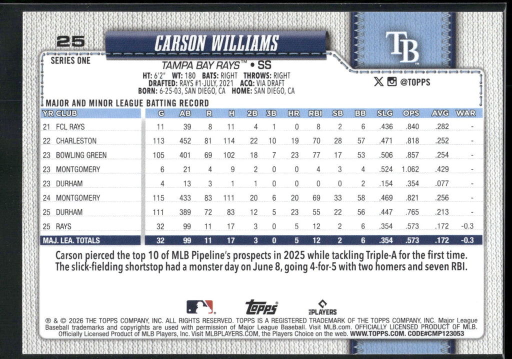 2026 Topps #25 Carson Williams