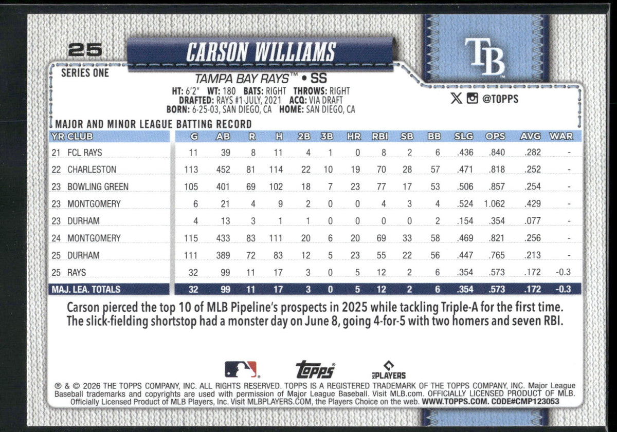 2026 Topps #25 Carson Williams
