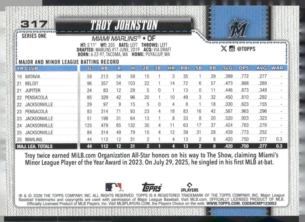 2026 Topps #317 Troy Johnston