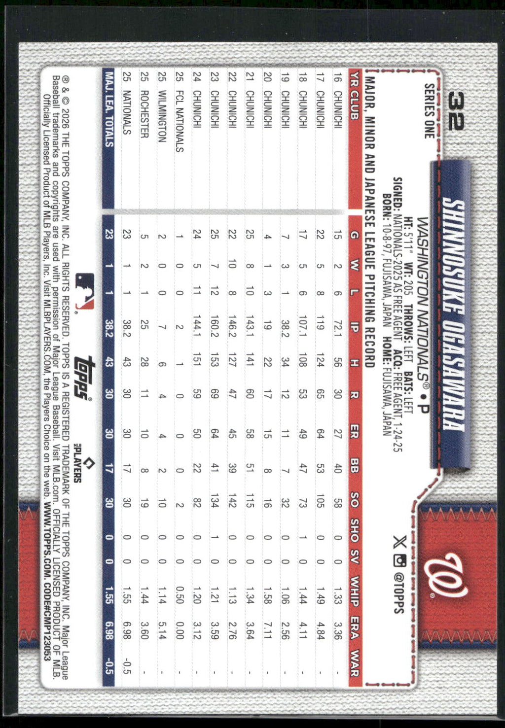 2026 Topps #32 Shinnosuke Ogasawara