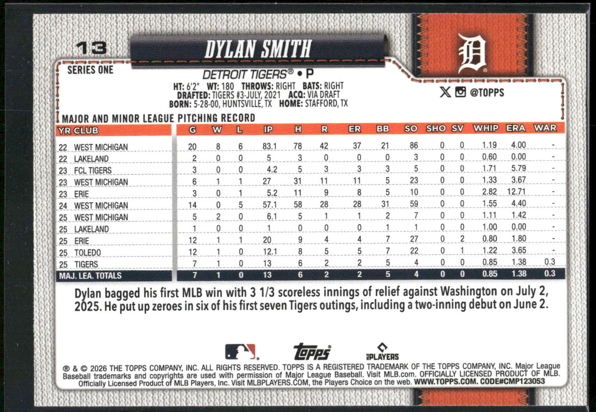 2026 Topps #13 Dylan Smith