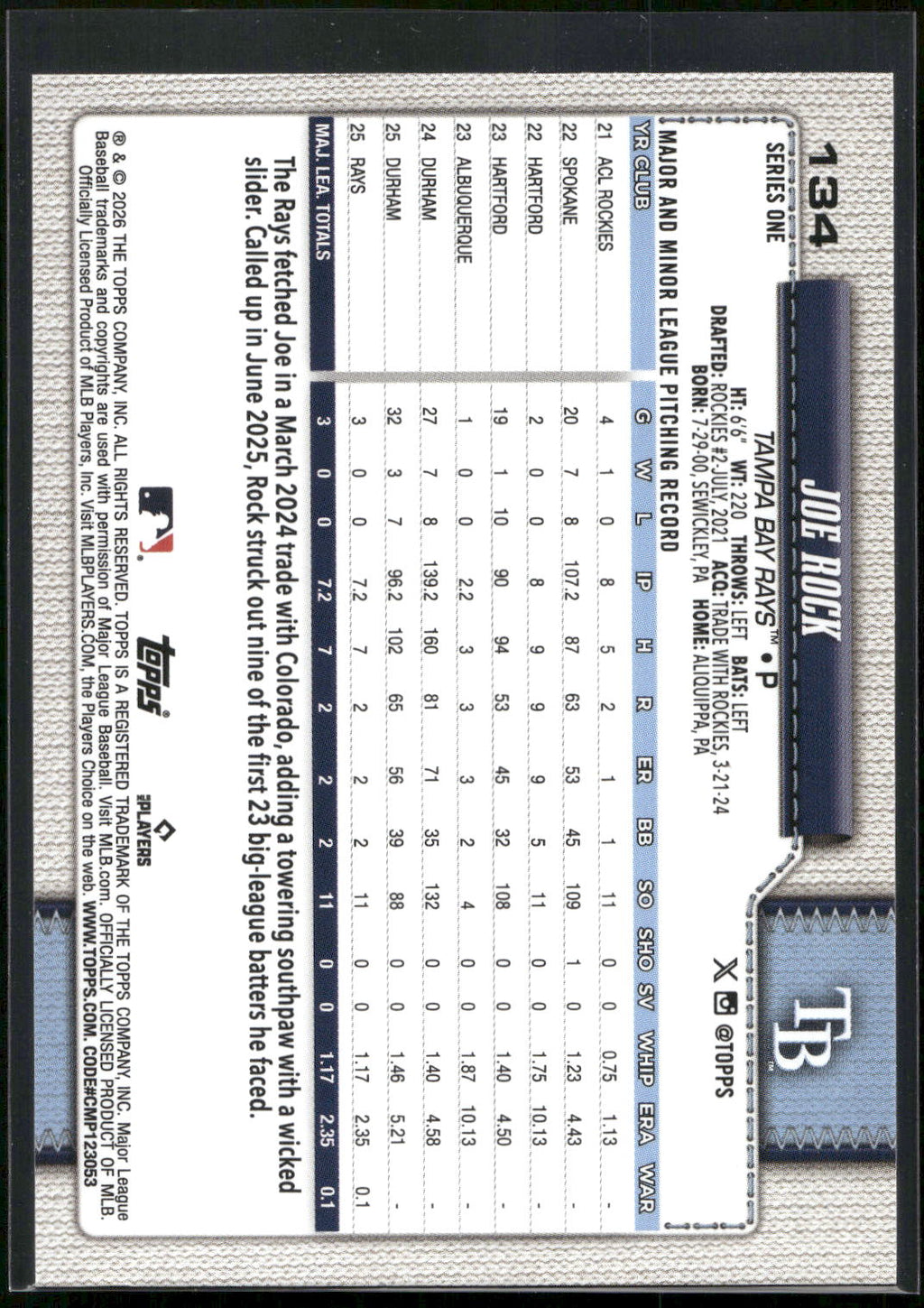 2026 Topps #134 Joe Rock