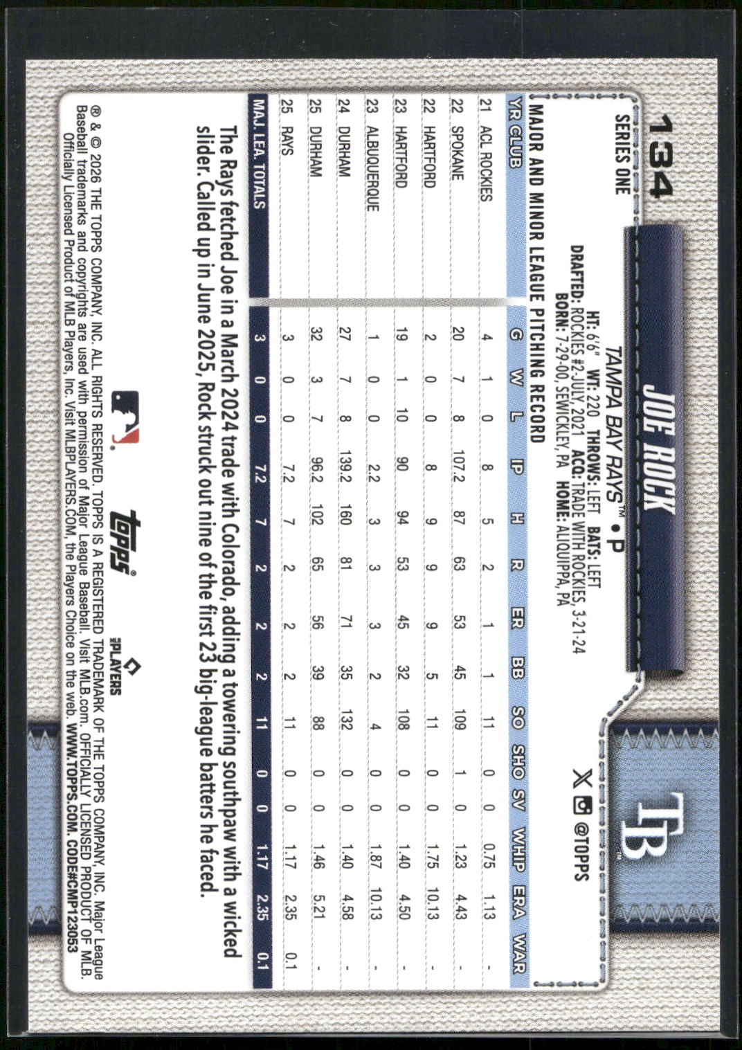 2026 Topps #134 Joe Rock