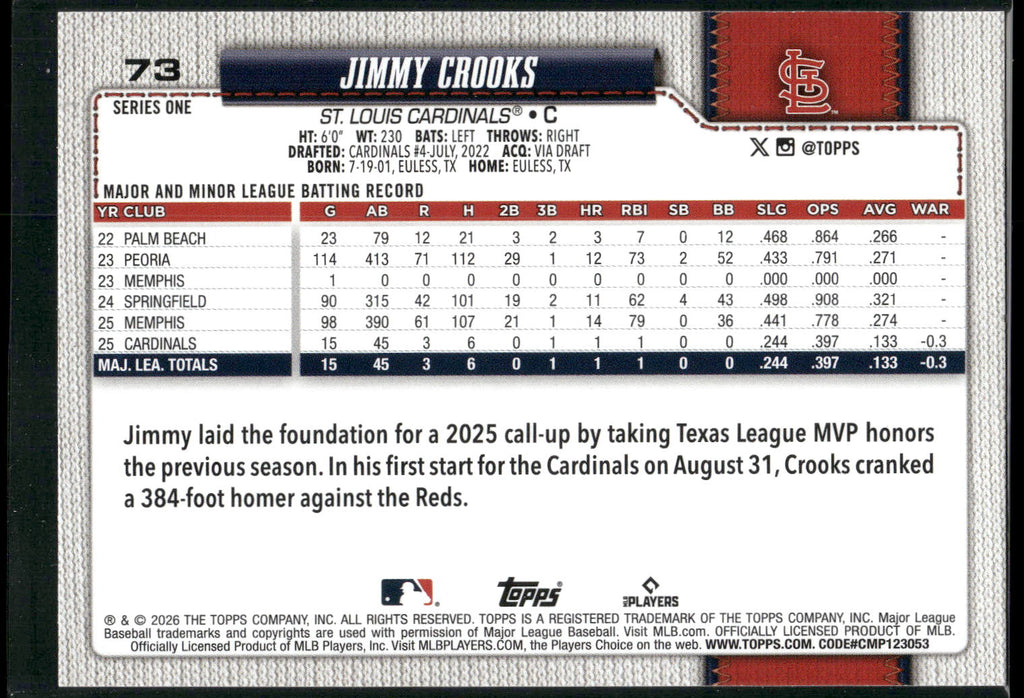 2026 Topps #73 Jimmy Crooks
