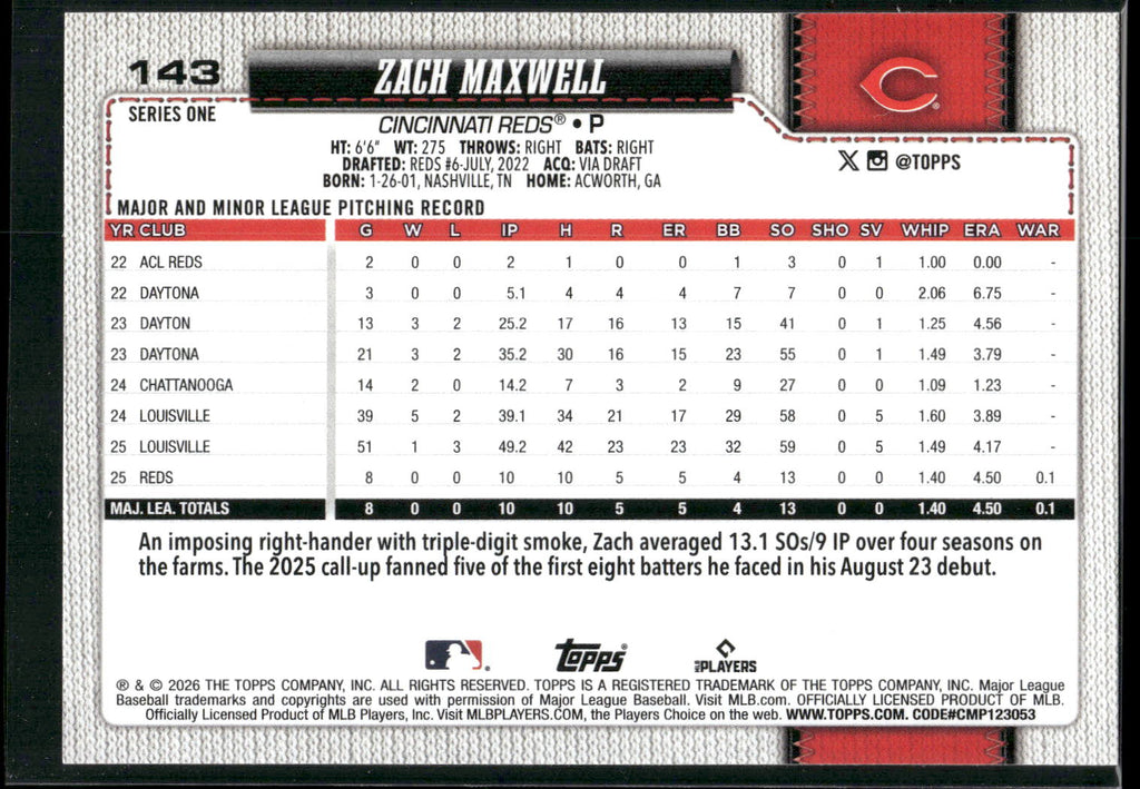 2026 Topps #143 Zach Maxwell