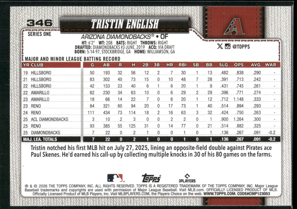 2026 Topps #346 Tristin English
