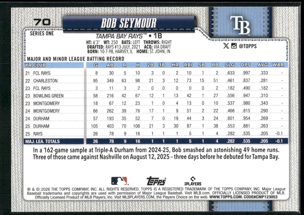 2026 Topps #70 Bob Seymour