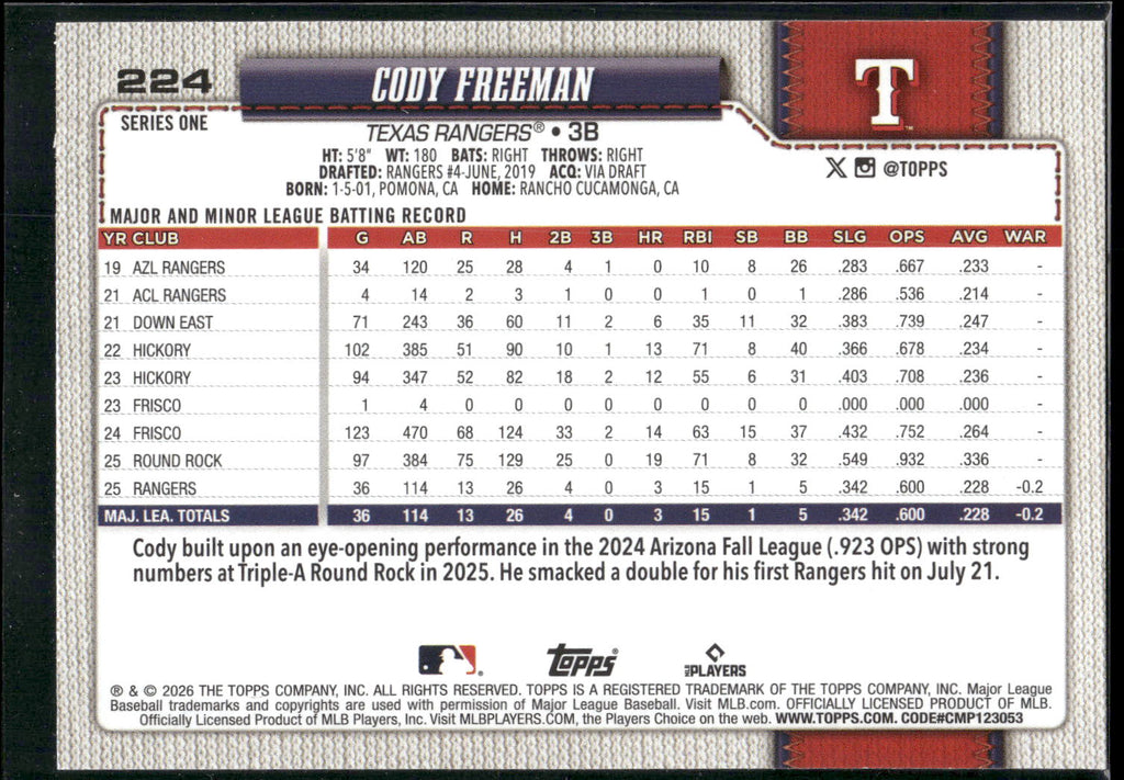 2026 Topps #224 Cody Freeman
