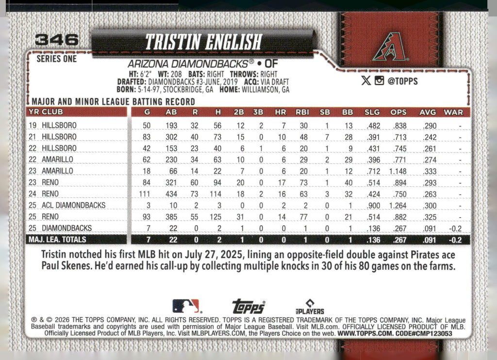 2026 Topps #346 Tristin English