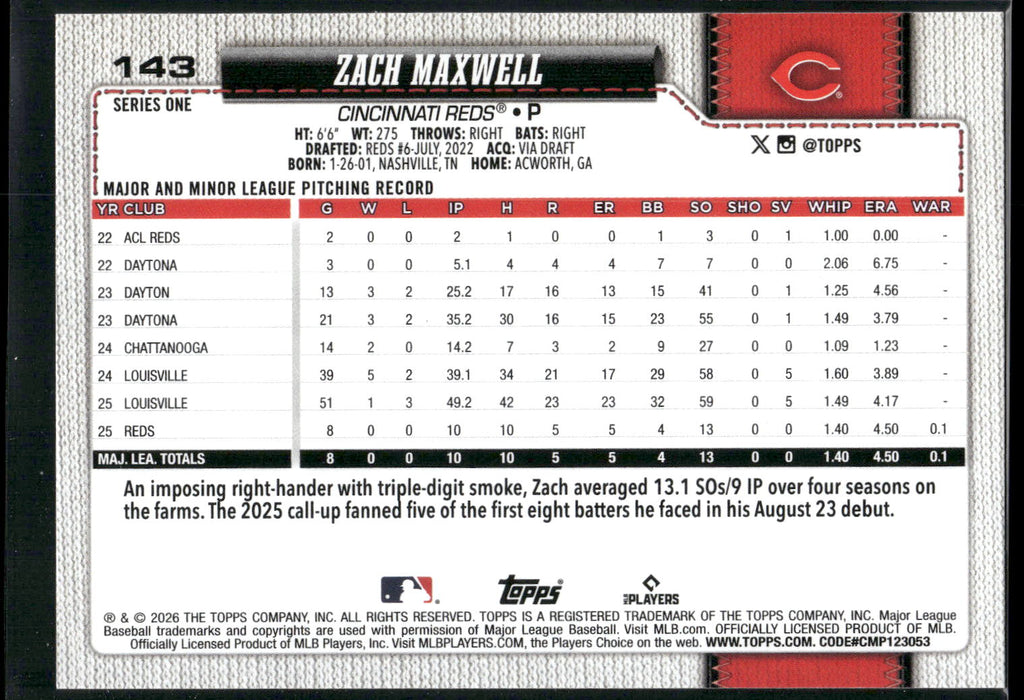2026 Topps #143 Zach Maxwell
