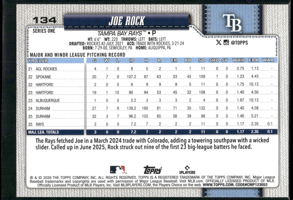 2026 Topps #134 Joe Rock