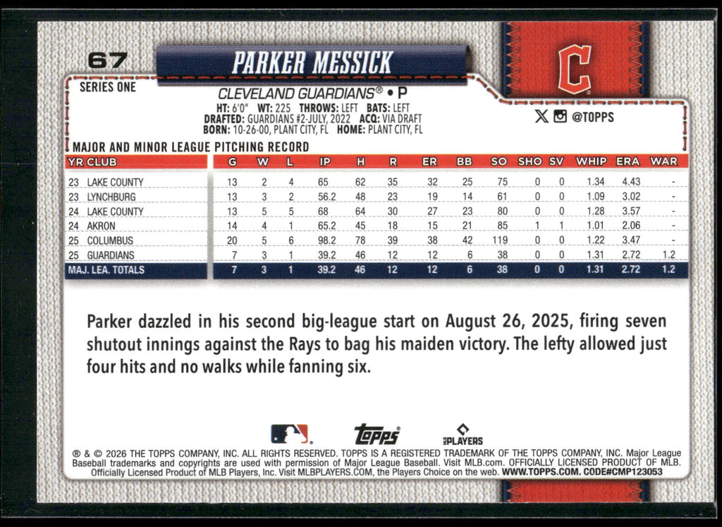 2026 Topps #67 Parker Messick