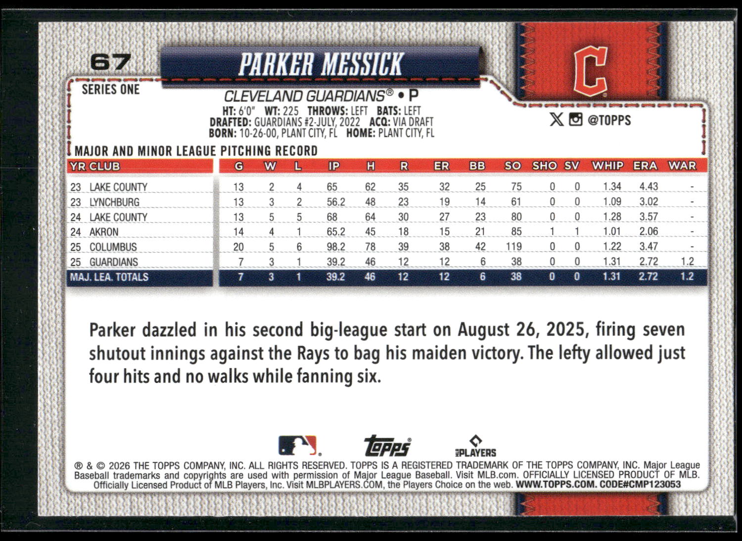 2026 Topps #67 Parker Messick