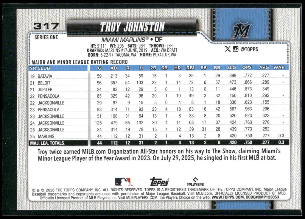 2026 Topps #317 Troy Johnston