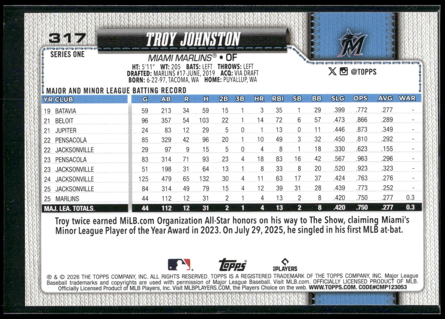 2026 Topps #317 Troy Johnston