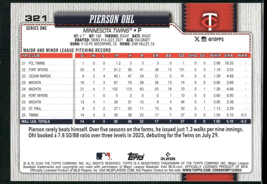2026 Topps #321 Pierson Ohl