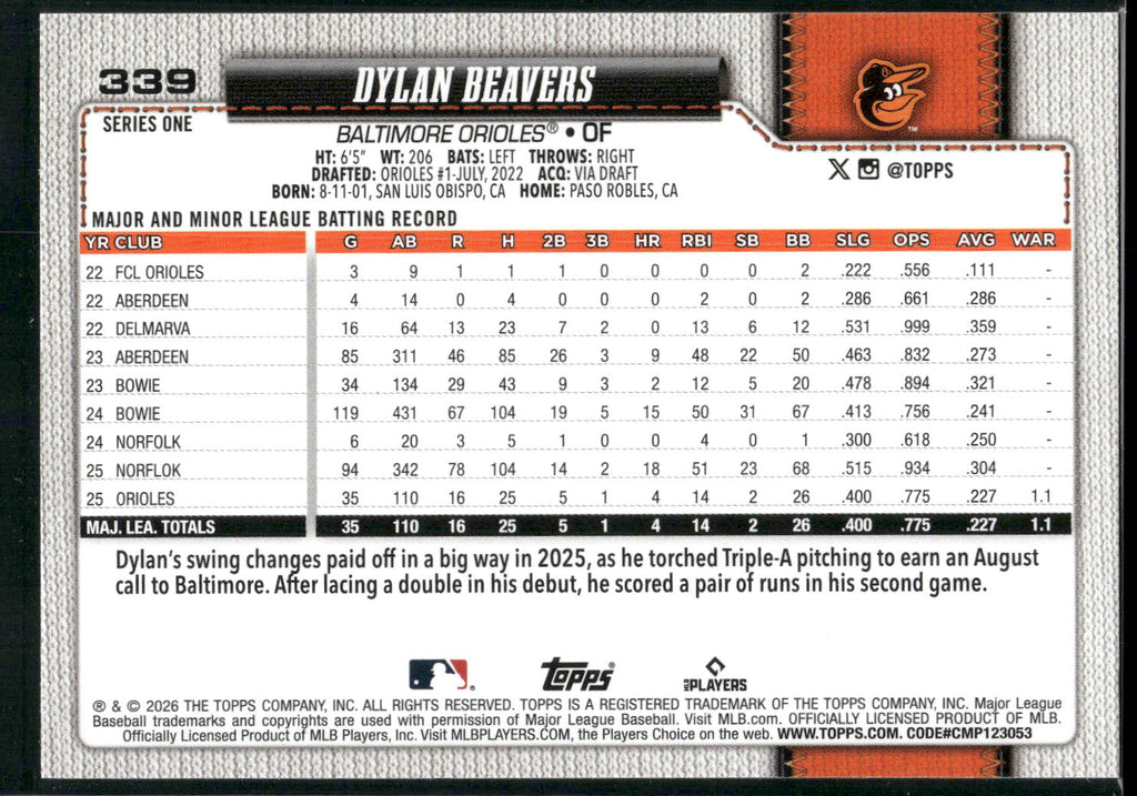 2026 Topps #339 Dylan Beavers