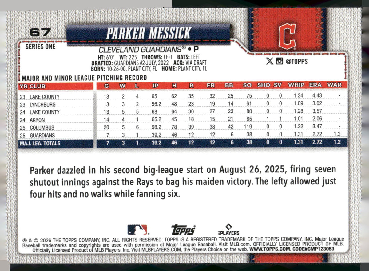 2026 Topps #67 Parker Messick