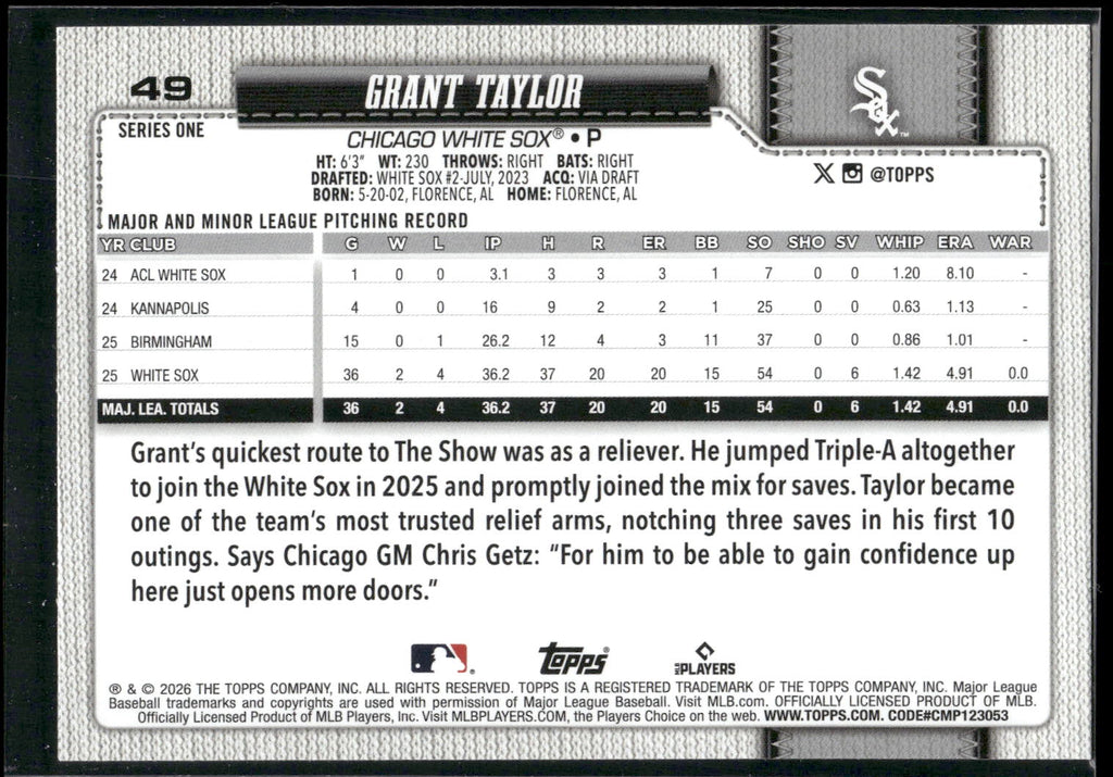 2026 Topps #49 Grant Taylor
