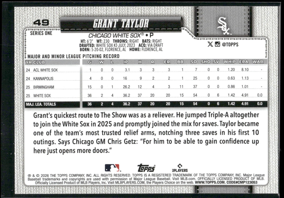2026 Topps #49 Grant Taylor