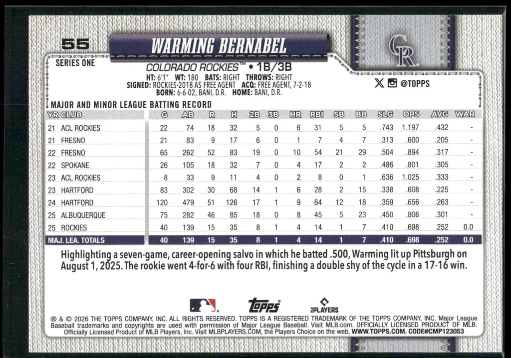 2026 Topps #55 Warming Bernabel