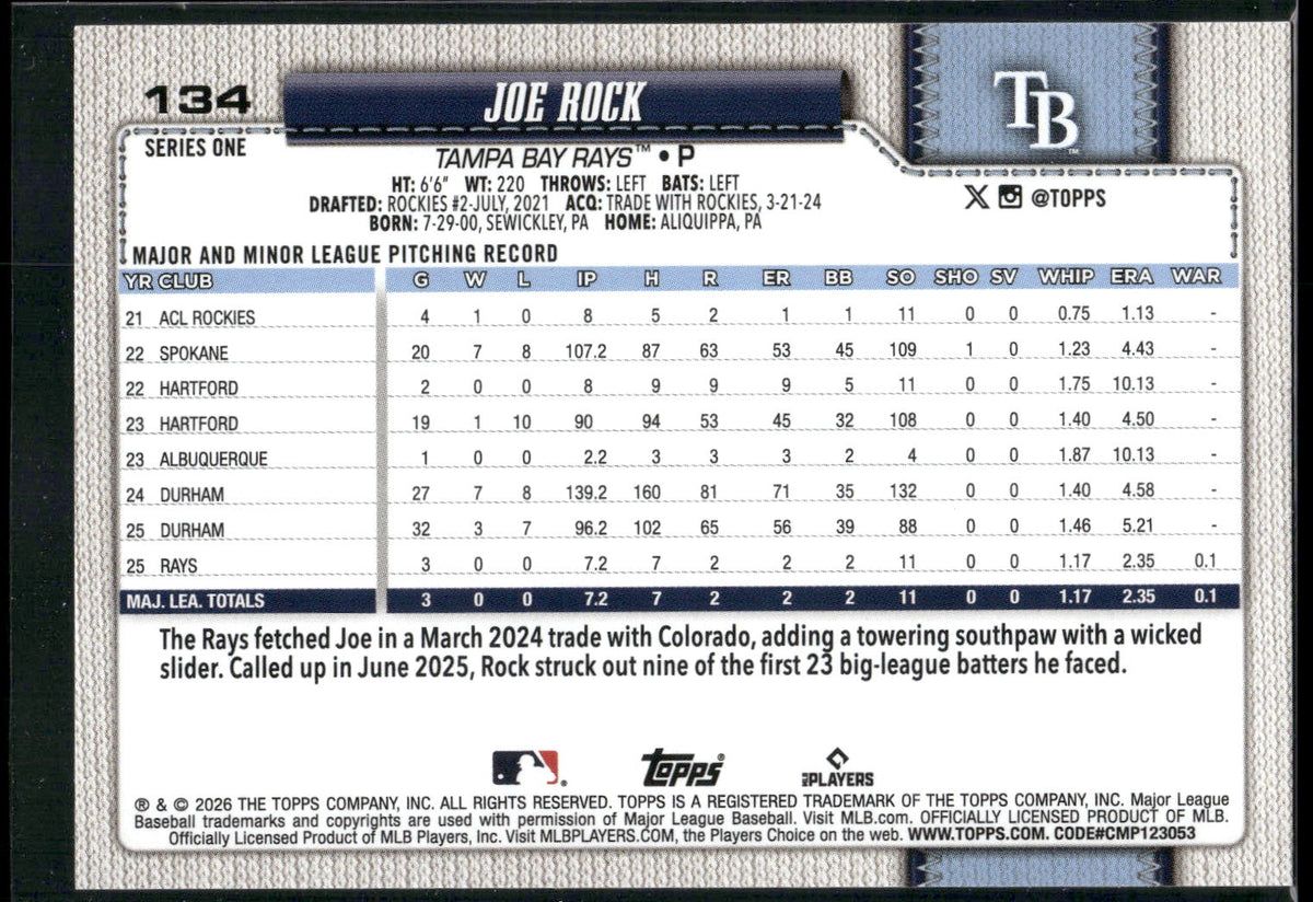 2026 Topps #134 Joe Rock