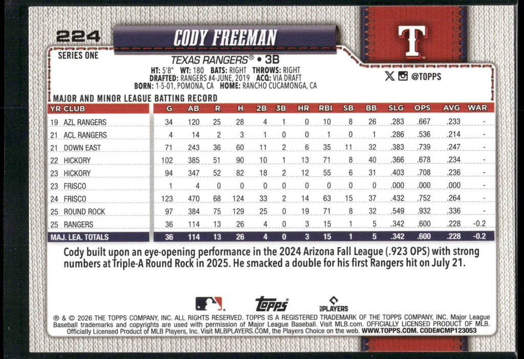 2026 Topps #224 Cody Freeman