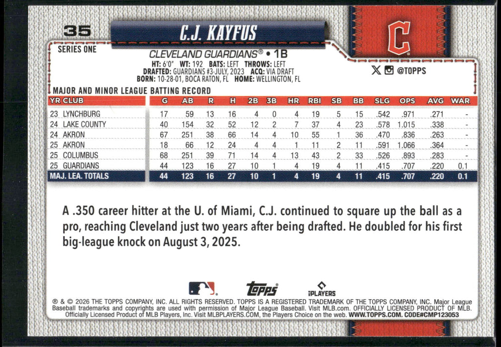 2026 Topps #35 C.J. Kayfus
