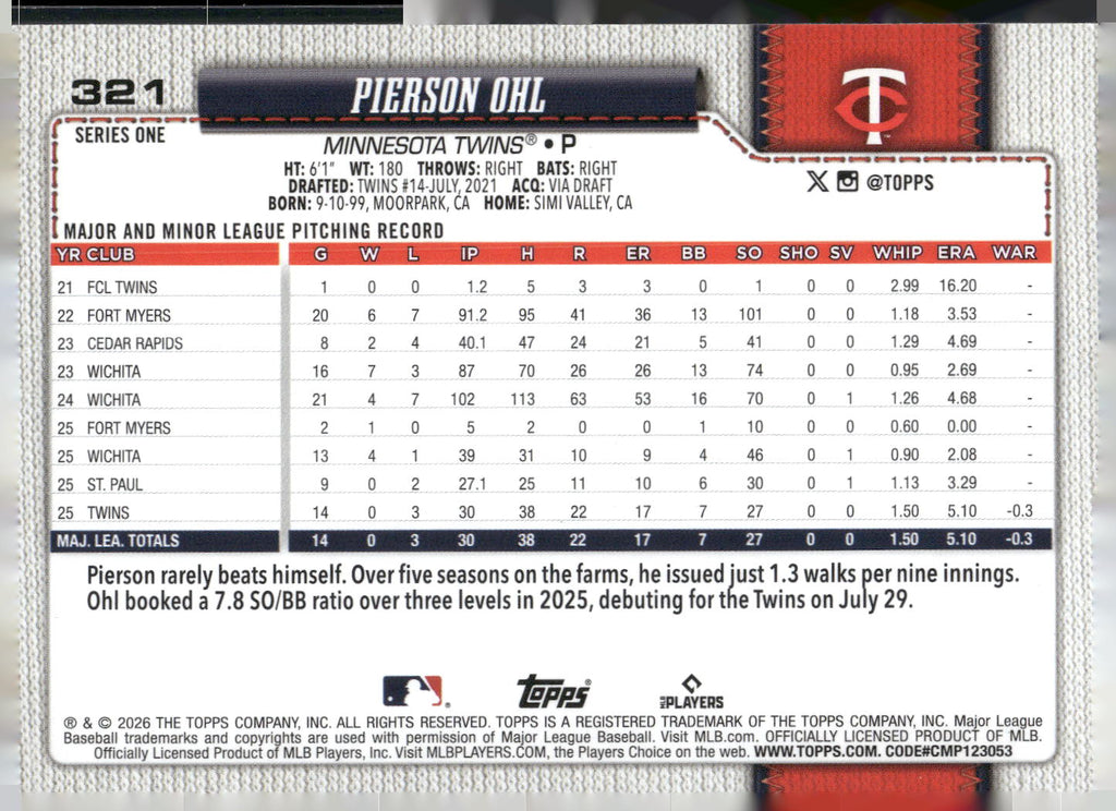 2026 Topps #321 Pierson Ohl