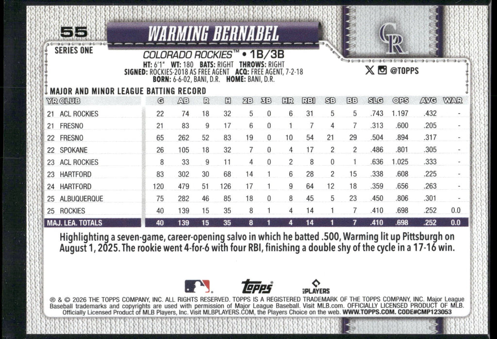 2026 Topps #55 Warming Bernabel