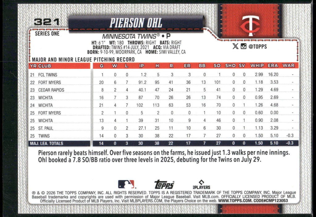 2026 Topps #321 Pierson Ohl
