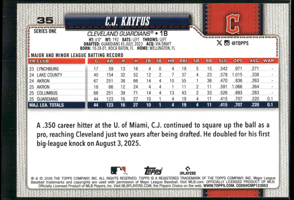 2026 Topps #35 C.J. Kayfus
