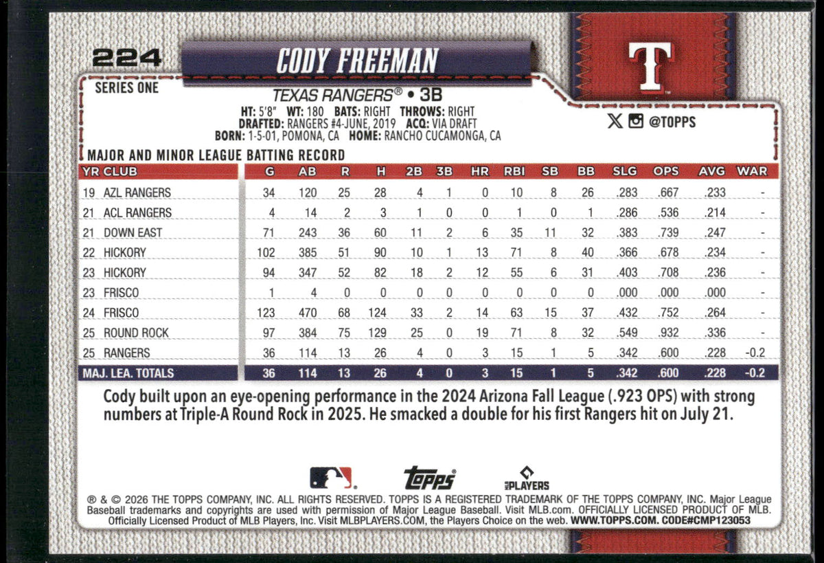2026 Topps #224 Cody Freeman