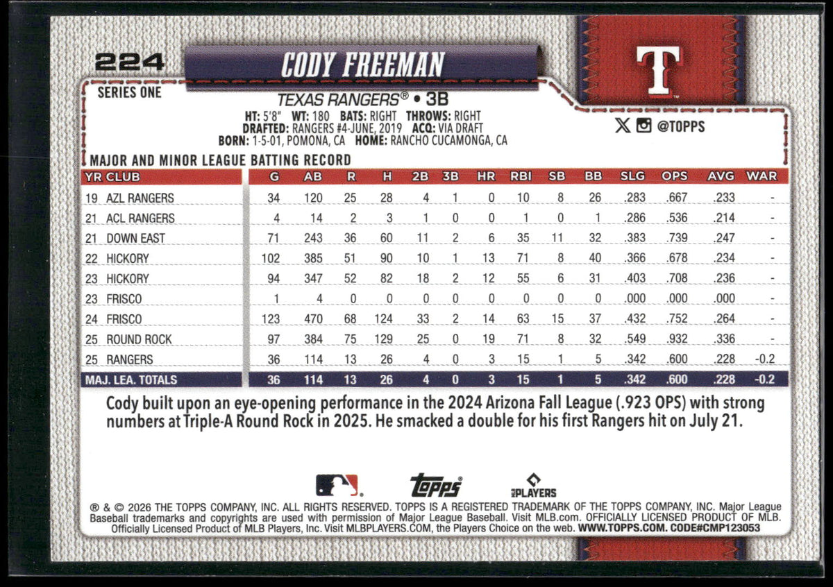2026 Topps #224 Cody Freeman