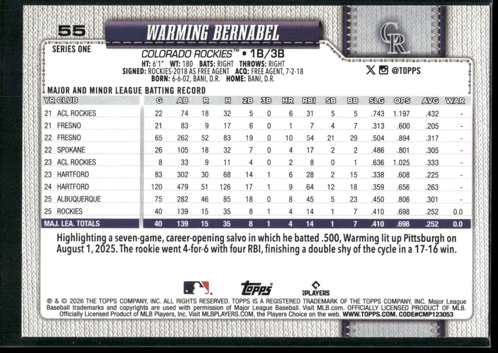2026 Topps #55 Warming Bernabel