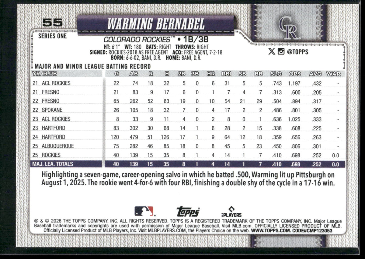 2026 Topps #55 Warming Bernabel
