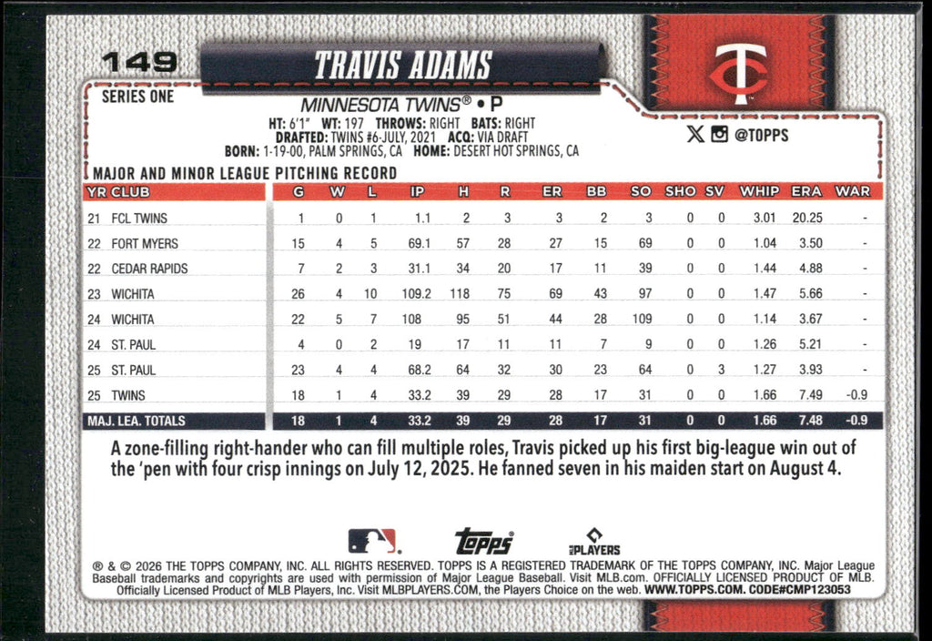 2026 Topps #149 Travis Adams