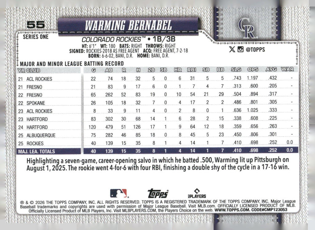 2026 Topps #55 Warming Bernabel
