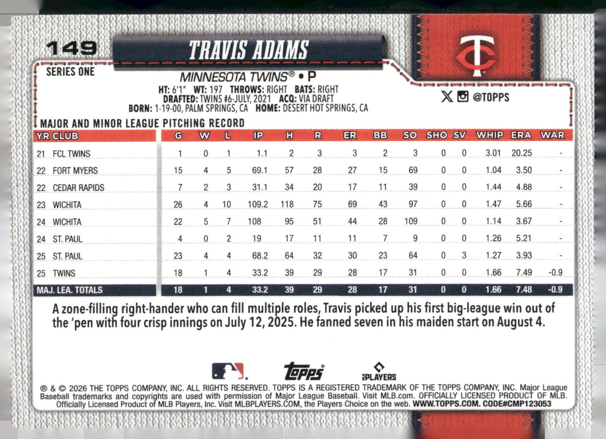 2026 Topps #149 Travis Adams