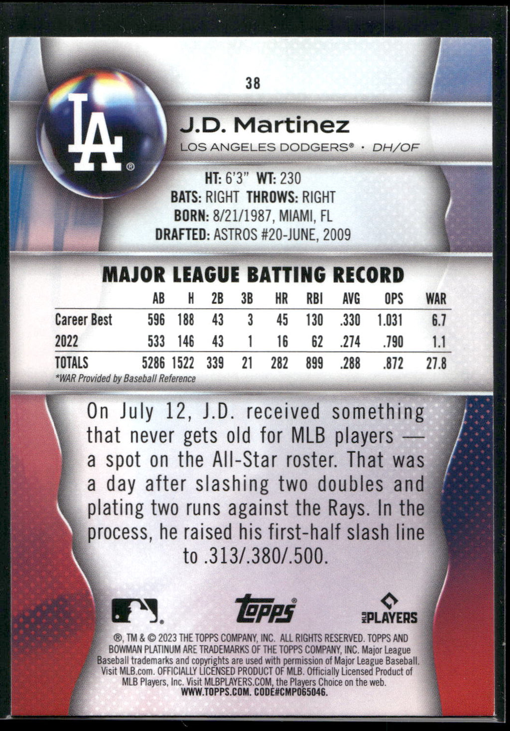 2023 Bowman Platinum #38 J.D. Martinez
