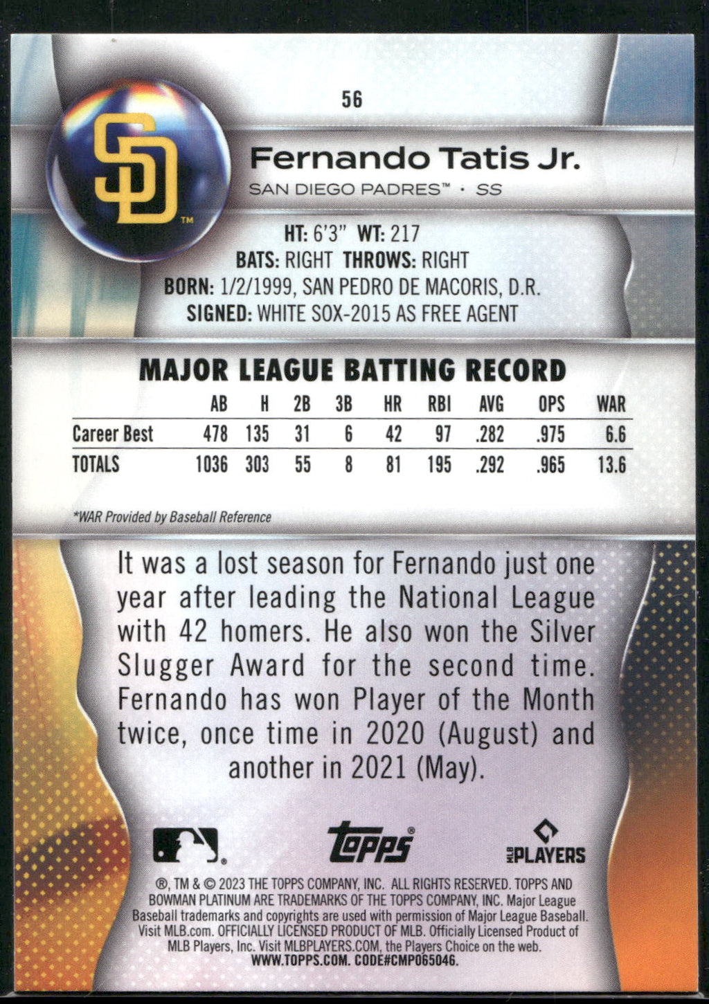 2023 Bowman Platinum #56 Fernando Tatis Jr.