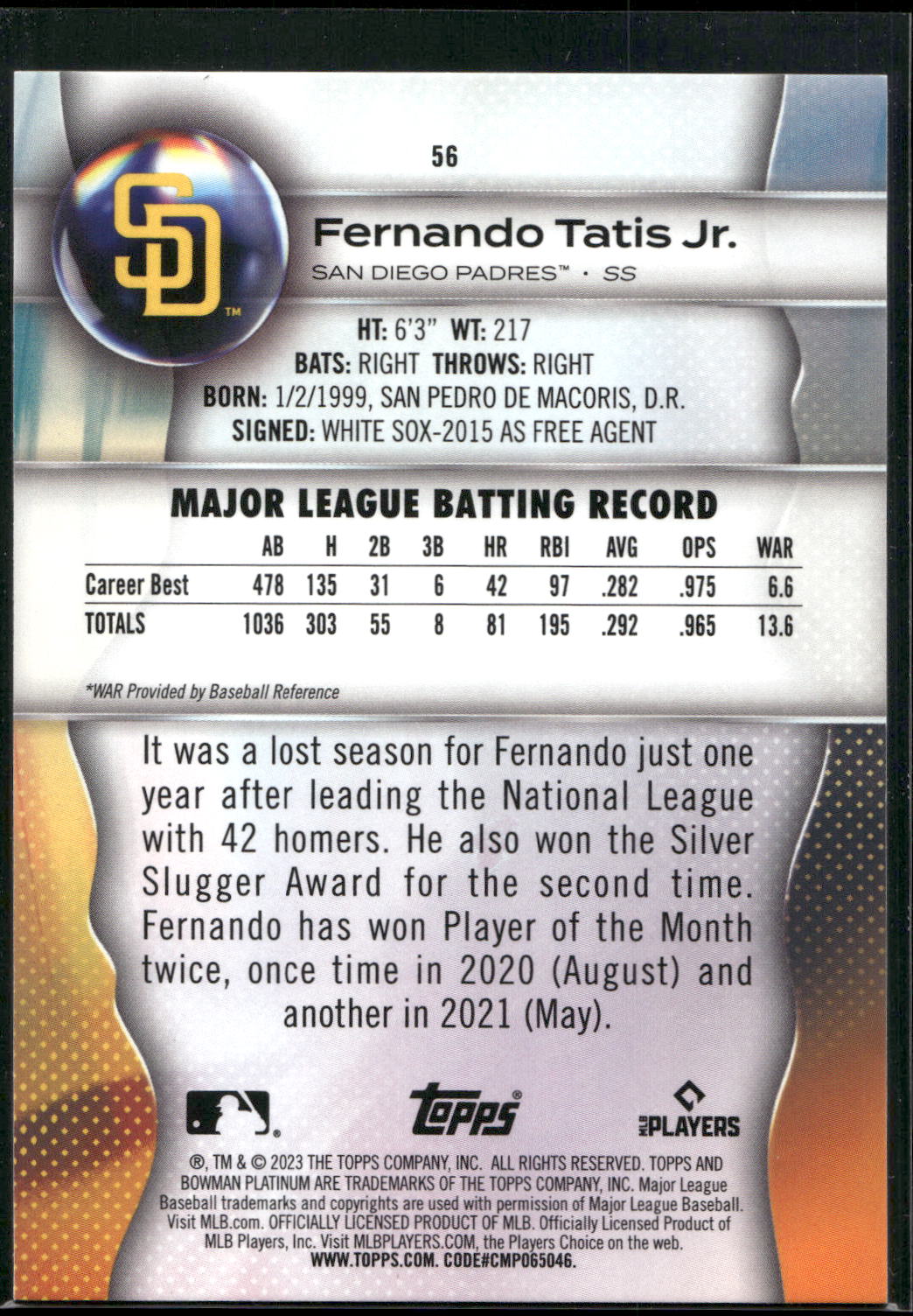 2023 Bowman Platinum #56 Fernando Tatis Jr.