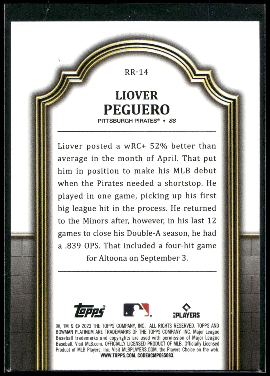 2023 Bowman Platinum #RR-14 Liover Peguero Renowned Rookies
