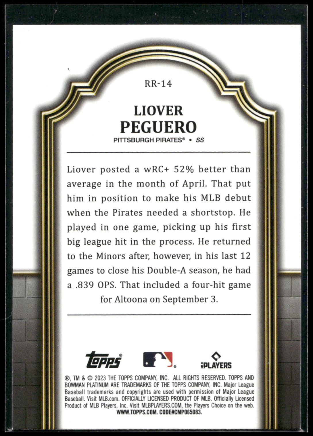 2023 Bowman Platinum #RR-14 Liover Peguero Renowned Rookies